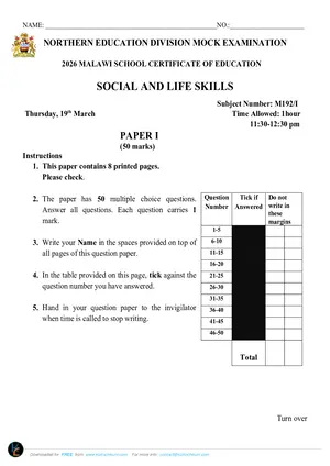 2026 NED MSCE Social and Life Skills Paper I Mock with Answers - Preview