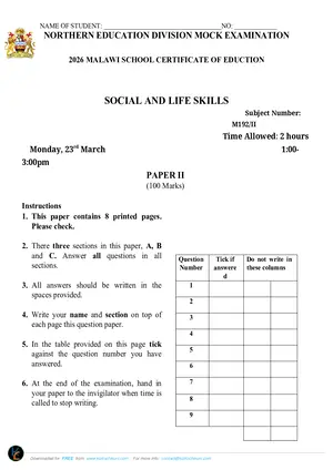 2026 NED MSCE Social and Life Skills Paper II Mock with Answers - Preview