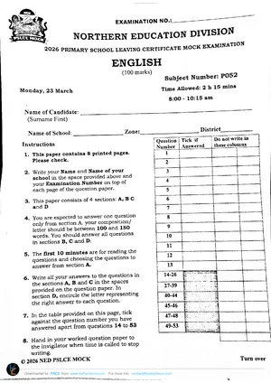 2026 NED PSLCE English Mock - Preview