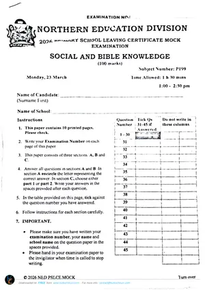 2026 NED PSLCE Social and Religious Studies Mock - Preview