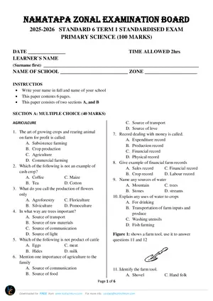 2026 Namatapa LEA Standard 6 Term 1 Primary Science Past Paper - Preview