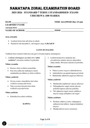 2026 Namatapa LEA Standard 7 Term 1 Chichewa Past Paper - Preview