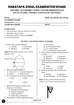 2026 Namatapa LEA Standard 7 Term 1 Social and Religious Studies Past Paper - Preview