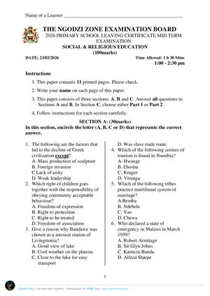 2026 Ngodzi Zone PSLCE Mock - Social and Religious Studies - Preview