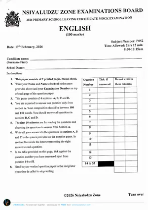 2026 Nsiyaludzu Zone PSLCE English Mock 1 - Preview