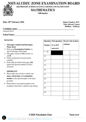 2026 Nsiyaludzu Zone PSLCE Mathematics Mock 1 - Preview
