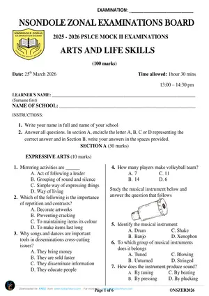 2026 Nsondole Zone PSLCE Arts and Life Skills 2nd Mock - Preview