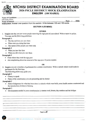 2026 Ntchisi PSLCE English Mock Past Paper - Preview