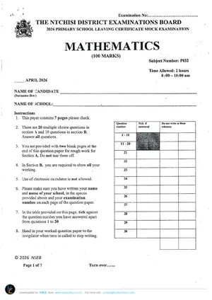 2026 Ntchisi PSLCE Mathematics Primary Mock Past Papers - Preview