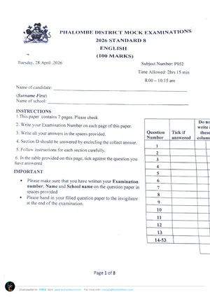 2026 Phalombe District PSLCE English - Preview