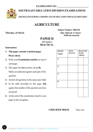 2026 SEED MSCE Agriculture Paper II Mock (Practical) - Preview