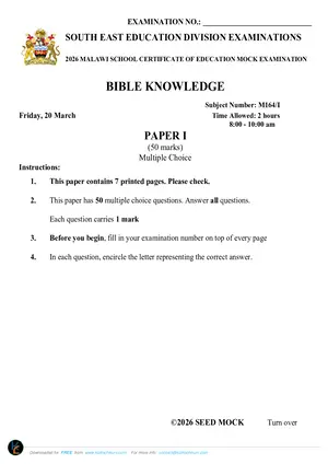 2026 SEED MSCE Bible Knowledge Paper I Mock - Preview