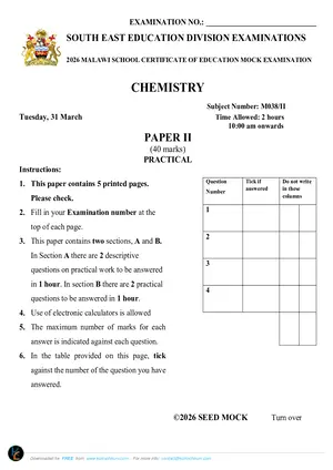 2026 SEED MSCE Chemistry Paper II Mock (Practical) - Preview