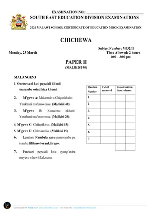 2026 SEED MSCE Chichewa Paper II Mock - Preview