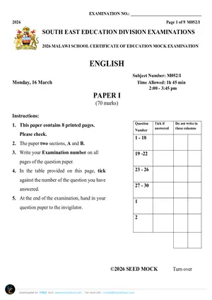 2026 SEED MSCE English Paper I - Preview