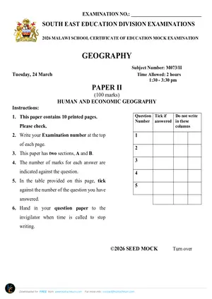 2026 SEED MSCE Geography Paper II Mock - Preview