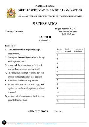 2026 SEED MSCE Mathematics Paper II Mock - Preview