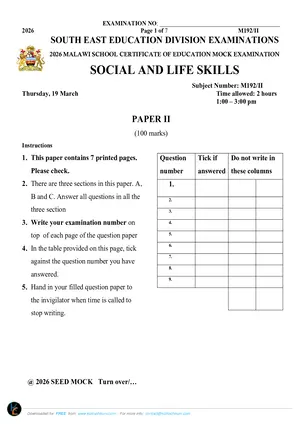 2026 SEED MSCE Social and Life Skills Paper II Mock - Preview