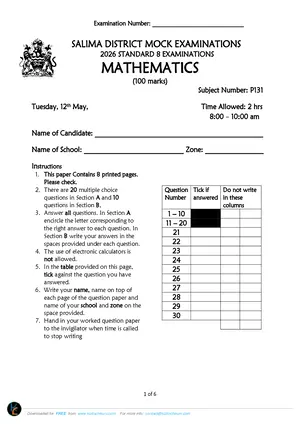 2026 Salima Malawi Primary School PSLCE Mathematics Mock - Preview