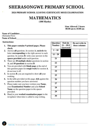 2026 Sherasongwe Zone Mathematics Mock - Preview