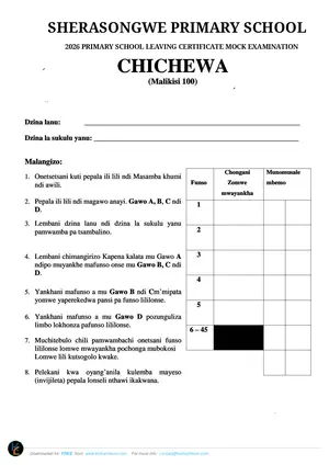 2026 Sherasongwe Zone PSLCE Chichewa Mock - Preview