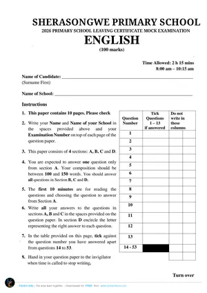 2026 Sherasongwe Zone PSLCE English Mock - Preview