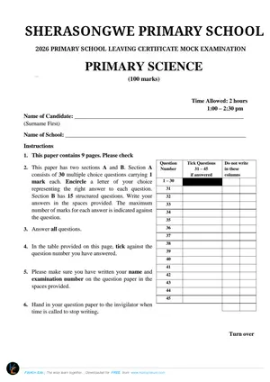 2026 Sherasongwe Zone PSLCE Primary Science Mock - Preview