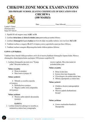 2026 St Martins Zone PSLCE Mock Chichewa with answers - Preview
