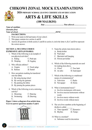 2026 St Martins Zone PSLCE Std 8 Mock Arts & Life Skills with answers - Preview