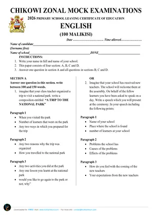 2026 St Martins Zone PSLCE Std 8 Mock English with answers - Preview