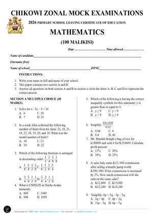 2026 St Martins Zone PSLCE Std 8 Mock Mathematics with answers - Preview