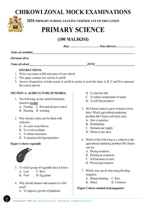 2026 St Martins Zone PSLCE Std 8 Mock Primary Science with answers - Preview