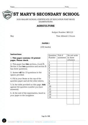 2026 St Mary's MSCE Agriculture Paper I Post-Mock - Preview