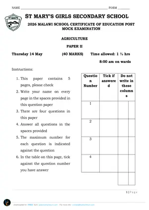 2026 St Mary's MSCE Agriculture Paper II Post-Mock - Preview