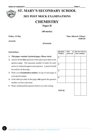 2026 St Mary's MSCE Chemistry Paper II Post-Mock - Preview