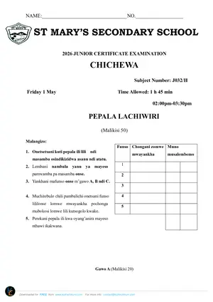 2026 St Mary's MSCE Chichewa Paper II Post-Mock - Preview