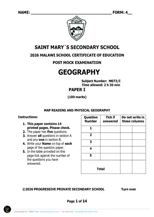 2026 St Mary's MSCE Geography Paper I Post-Mock - Preview