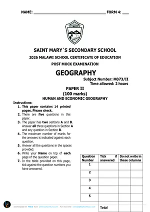 2026 St Mary's MSCE Geography Paper II Post-Mock - Preview