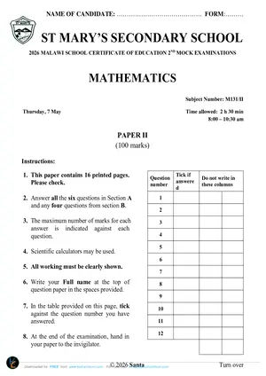 2026 St Mary's MSCE Mathematics Paper II Post-Mock - Preview