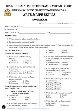 2026 St Michaels Zone PSLCE Arts and Life Skills 8 Pre-Mock - Preview