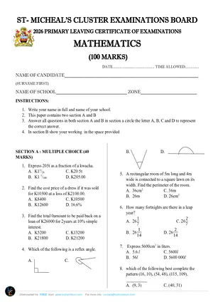 2026 St Michaels Zone PSLCE Mathematics 8 Pre-Mock - Preview