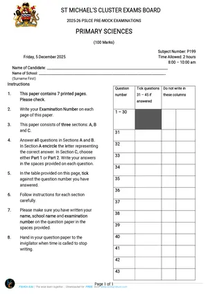 2026 St Michaels Zone PSLCE Primary Science Std 8 Mock - Preview