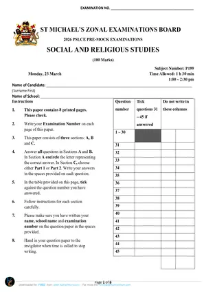 2026 St Michaels Zone PSLCE Social 8 Pre-Mock - Preview