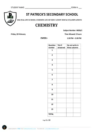 2026 St Patrick's MSCE Chemistry Paper I - Preview