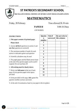 2026 St Patrick's MSCE Mathematics Paper II Mock - Preview