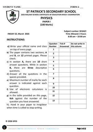2026 St Patrick's MSCE Physics Paper I - Preview