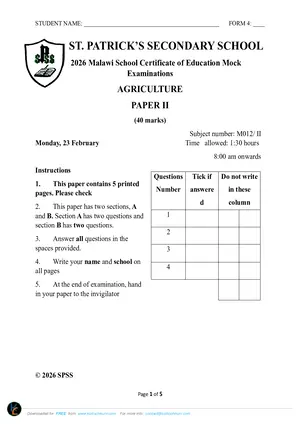 2026 St Patrick's MSCE Pre-Agriculture Paper II Form 4 - Preview