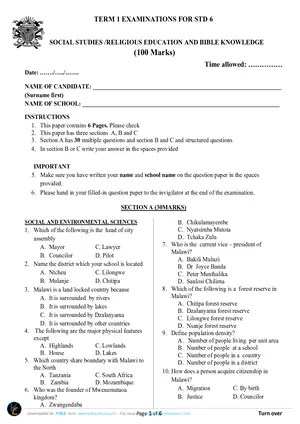 2026 Standard 6 Term 1 Social and Religious Studies - Preview