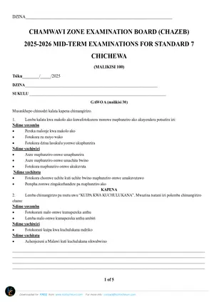 2026 Standard 7 Chamwavi Zone Mid-Term Chichewa Past Paper - Preview