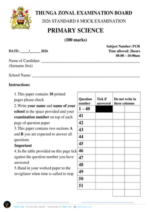 2026 Thunga Zonal PSLCE Primary Science - Preview